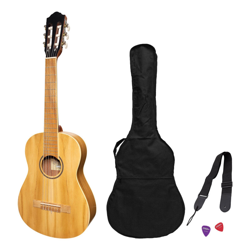 Martinez 1/2 Size Student Classical Guitar Pack with Built In Tuner (Jati-Teakwood)