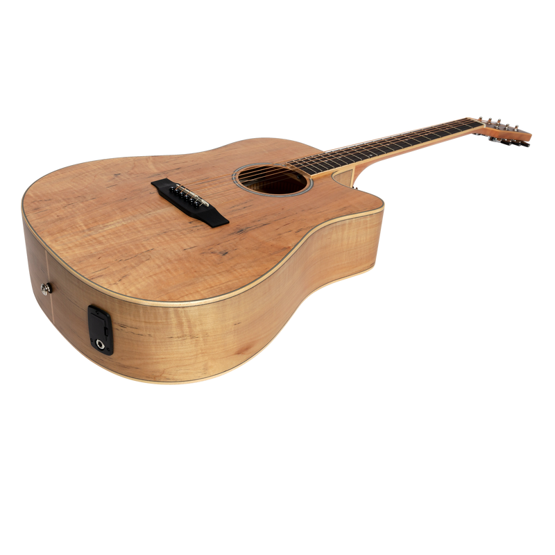 Martinez '31 Series' Spalted Maple Acoustic-Electric Dreadnought Cutaway Guitar (Natural Satin)