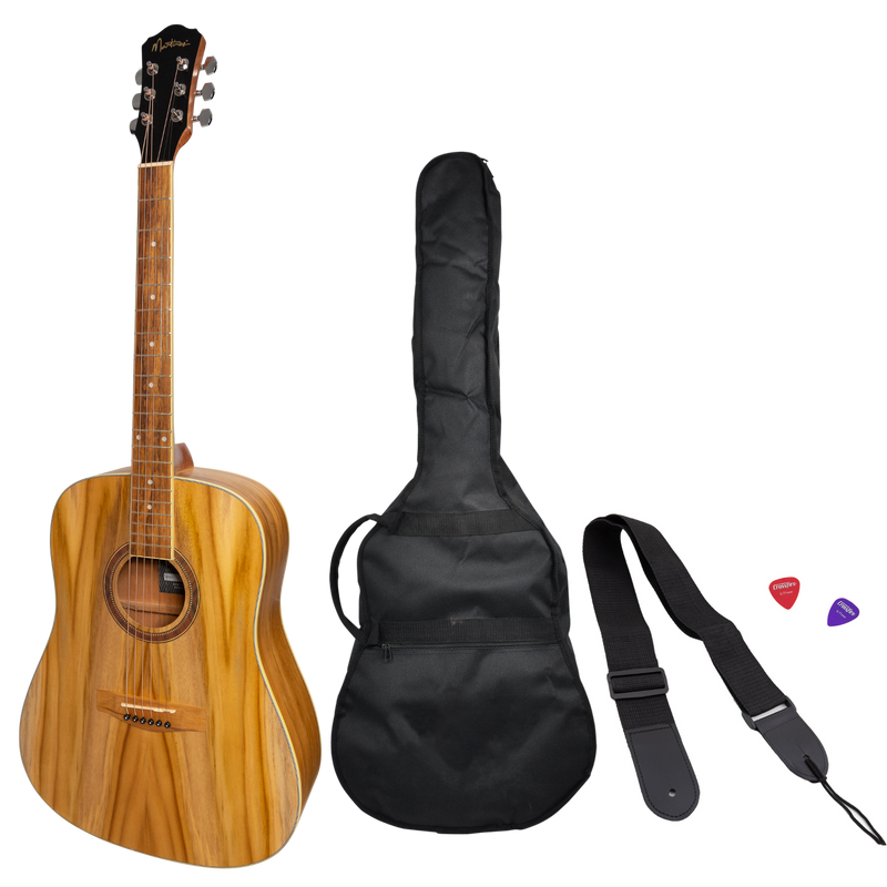 Martinez '41 Series' Dreadnought Acoustic Guitar Pack with Built-in Tuner (Jati-Teakwood)