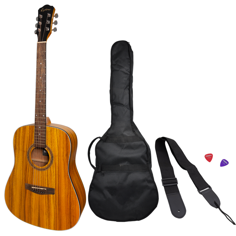 Martinez '41 Series' Dreadnought Acoustic Guitar Pack with Built-in Tuner (Koa)