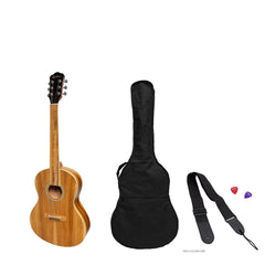 Martinez Acoustic 'Little-Mini' Folk Guitar Pack with Built-In Tuner (Jati-Teakwood)