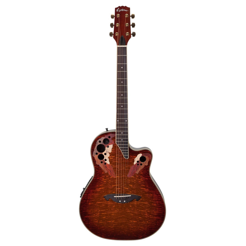 Martinez 'Flame Finish' Acoustic-Electric Roundback Cutaway Guitar (Honeyburst)