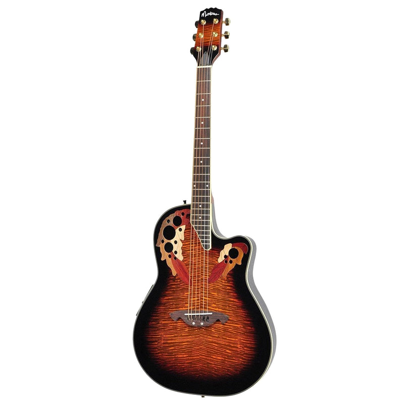 Martinez 'Flame Finish' Acoustic-Electric Roundback Cutaway Guitar (Tobacco Sunburst)