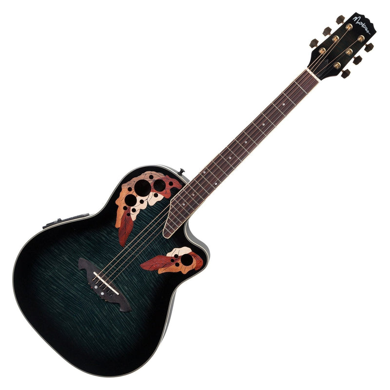 Martinez 'Flame Finish' Acoustic-Electric Roundback Cutaway Guitar (Transparent Black)