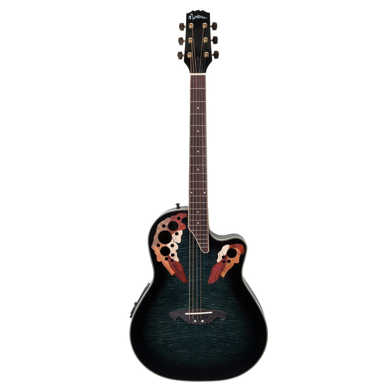 Martinez 'Flame Finish' Acoustic-Electric Roundback Cutaway Guitar (Transparent Black)