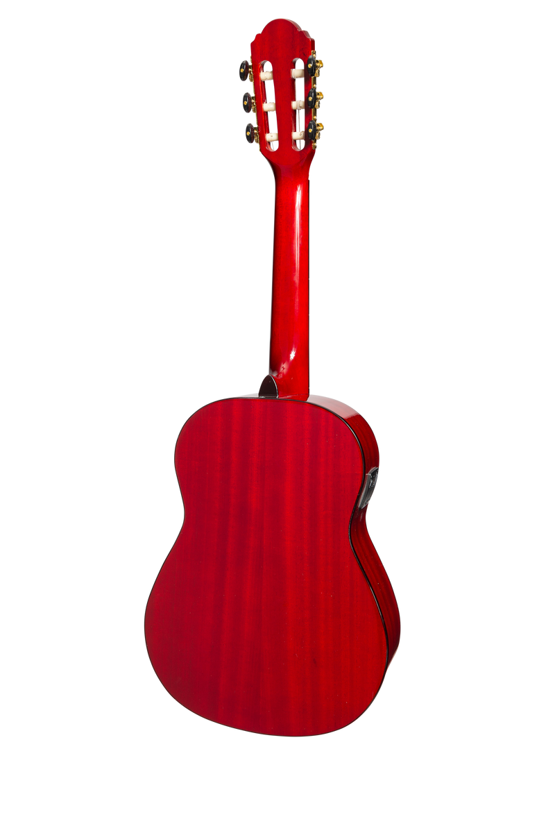 Martinez G-Series 3/4 Size Electric Classical Guitar with Tuner (Trans Wine Red-Gloss)