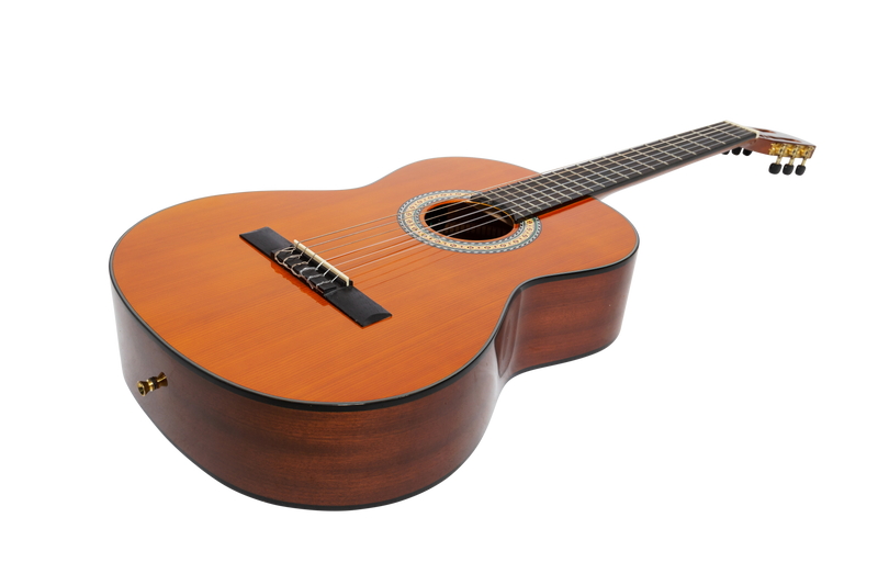 Martinez G-Series Full Size Student Classical Guitar Pack with Built In Tuner (Amber-Gloss)