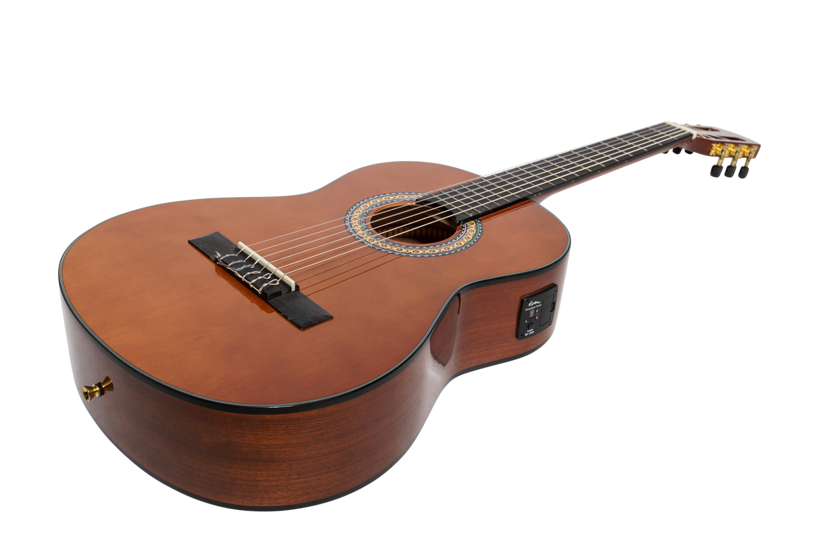 Martinez G-Series Left Handed Full Size Electric Classical Guitar with Tuner (Natural-Gloss)