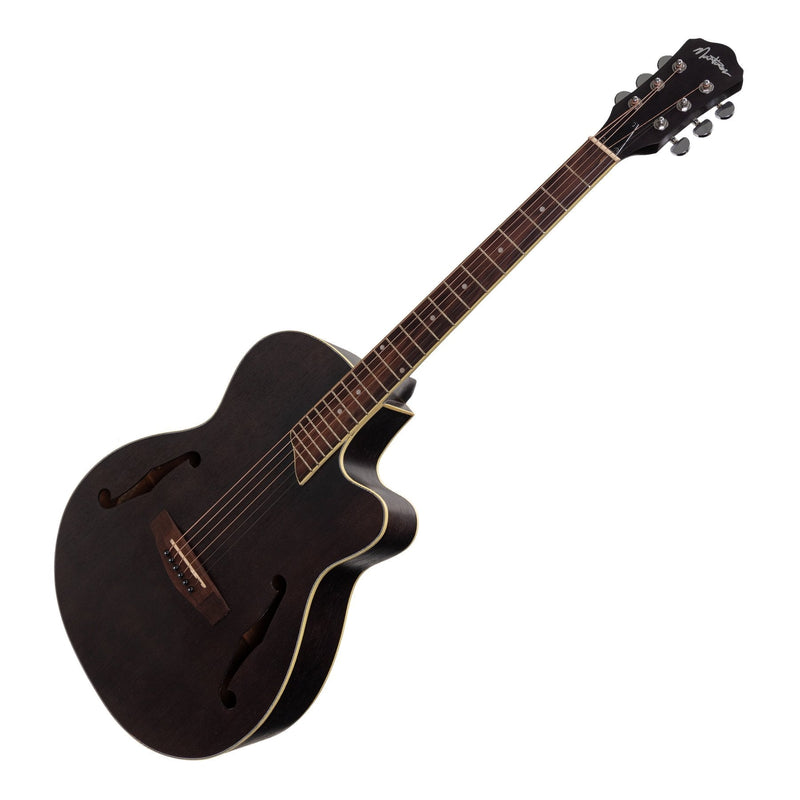 Martinez Jazz Hybrid Acoustic Small Body Cutaway Guitar (Black)