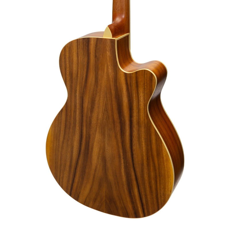 Martinez Left Handed Jazz Hybrid Acoustic-Electric Small Body Cutaway Guitar (Koa)