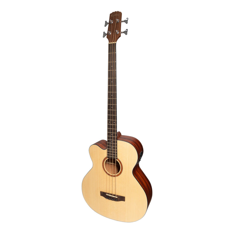 Martinez 'Natural Series' Left Handed Solid Spruce Top Acoustic-Electric Cutaway Bass Guitar (Open Pore)