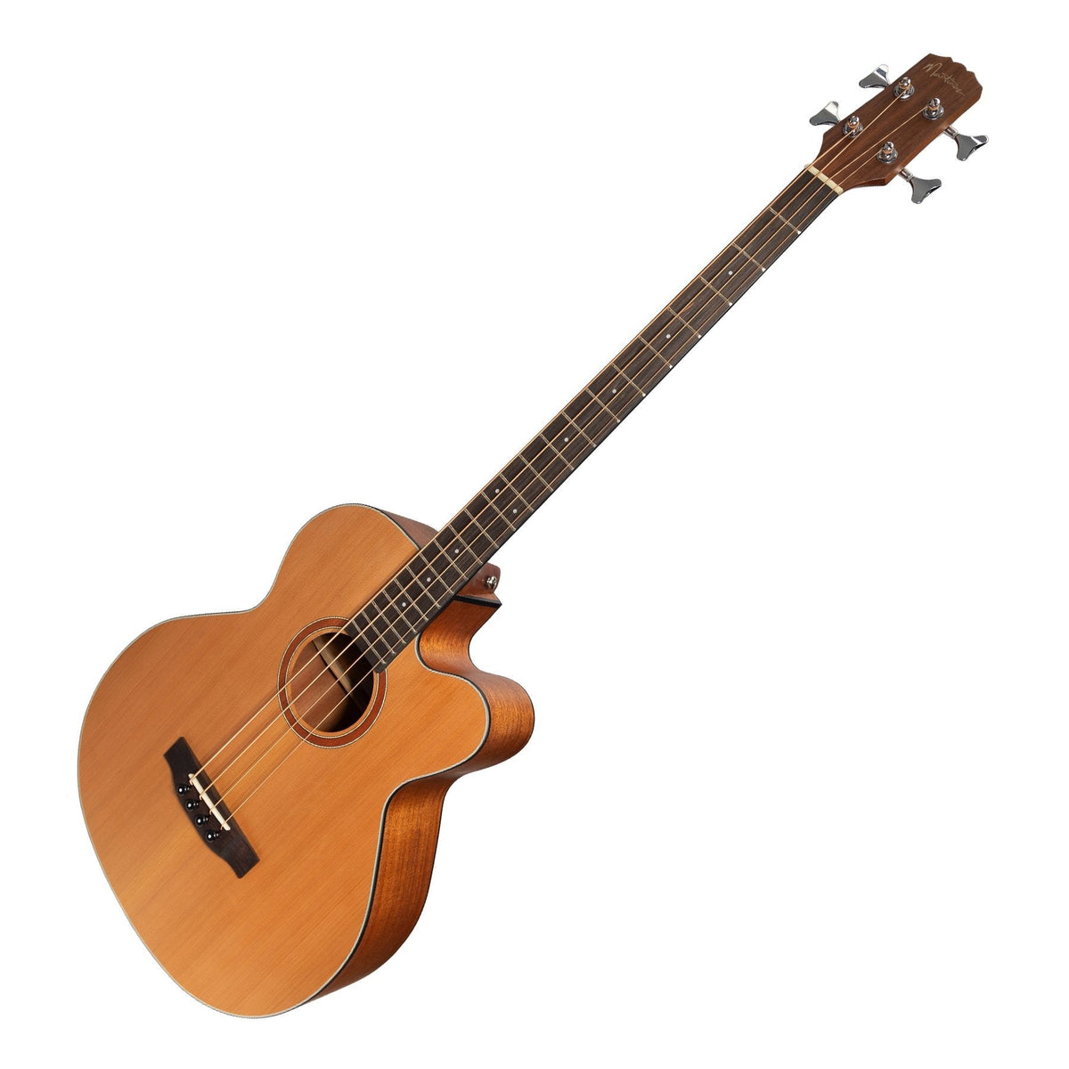 Martinez 'Natural Series' Solid Cedar Top Acoustic-Electric Cutaway Bass Guitar (Open Pore)