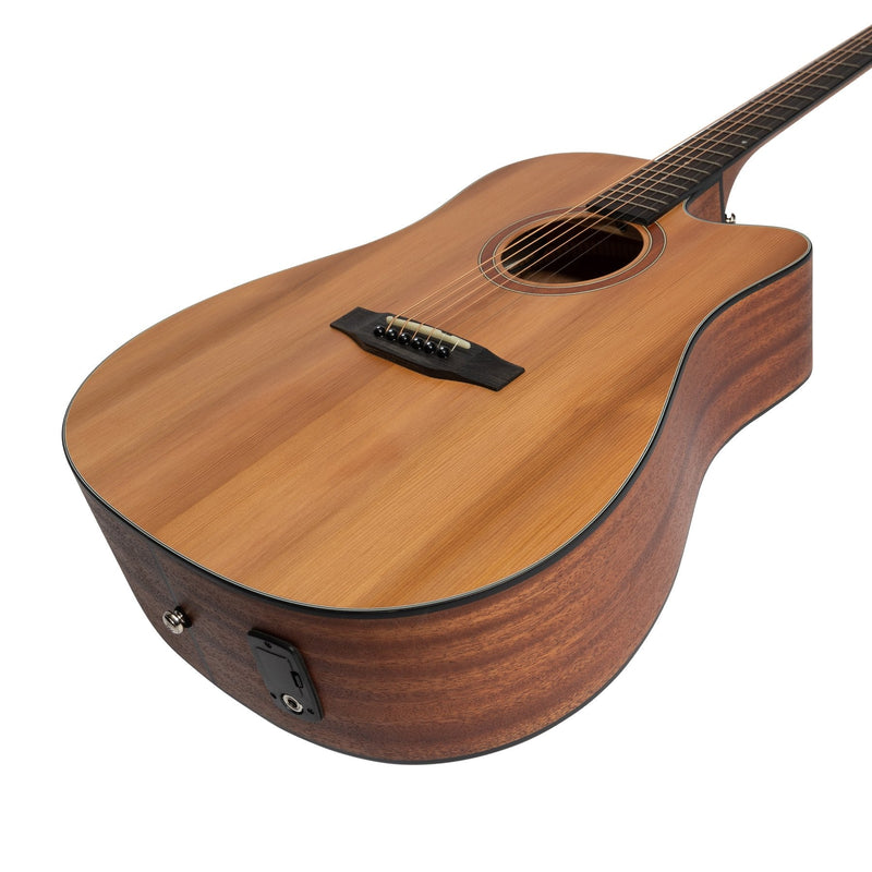 Martinez 'Natural Series' Solid Cedar Top Acoustic-Electric Dreadnought Cutaway Guitar (Open Pore)