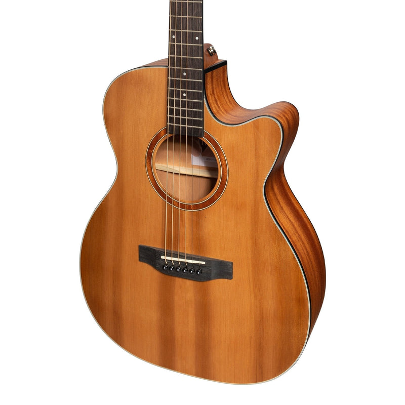 Martinez 'Natural Series' Solid Cedar Top Acoustic-Electric Small Body Cutaway Guitar (Open Pore)