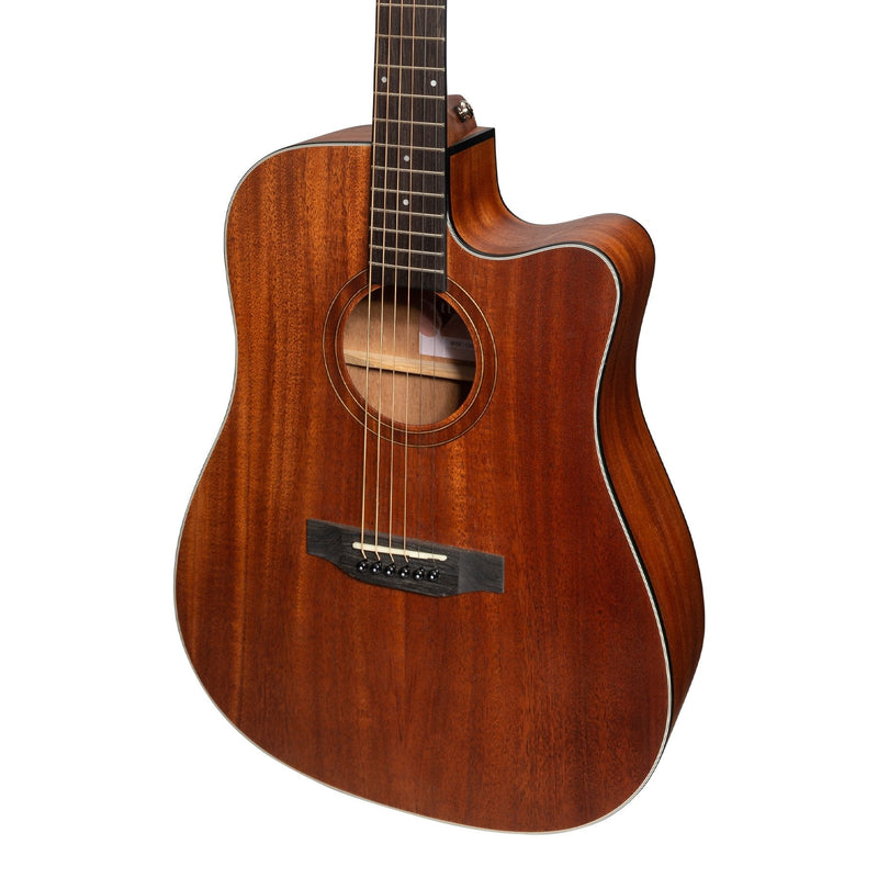 Martinez 'Natural Series' Solid Mahogany Top Acoustic-Electric Dreadnought Cutaway Guitar (Open Pore)