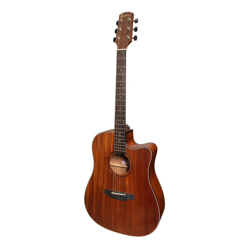 Martinez 'Natural Series' Solid Mahogany Top Acoustic-Electric Dreadnought Cutaway Guitar (Open Pore)