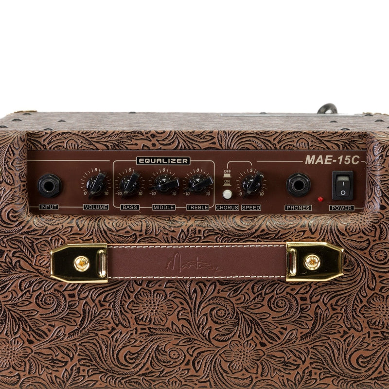 Martinez Retro-Style 15 Watt Acoustic Guitar Amplifier with Chorus (Paisley Brown)