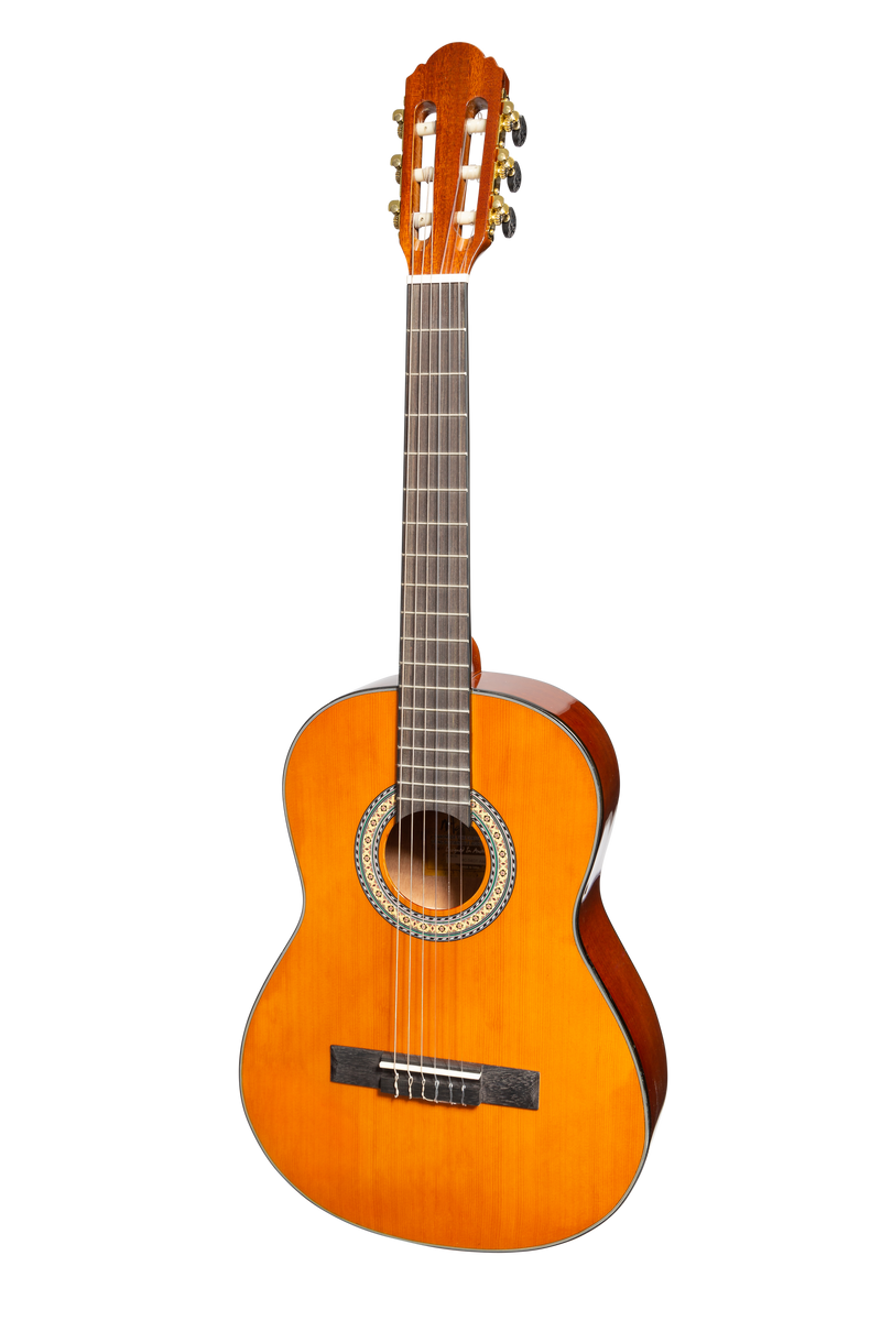 Martinez 'Slim Jim' G-Series 3/4 Size Student Classical Guitar Pack with Built In Tuner (Amber-Gloss)