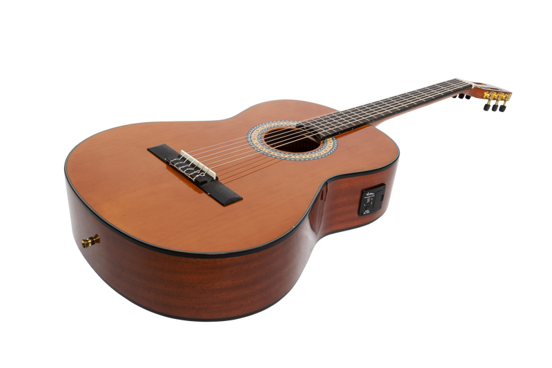 Martinez 'Slim Jim' G-Series Left Handed Full Size Student Classical Guitar Pack with Built In Tuner (Natural-Gloss)