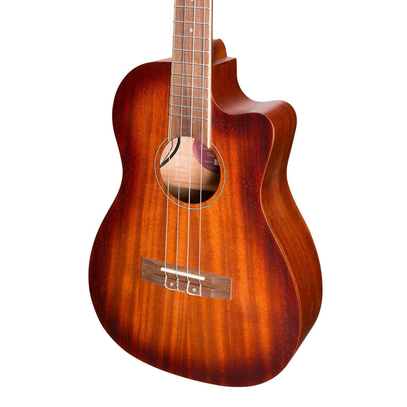 Martinez 'Southern Belle 6 Series' Mahogany Solid Top Electric Cutaway Baritone Ukulele with Hard Case (Sunburst)