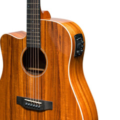 Martinez 'Southern Star Series' Left Handed Koa Solid Top Acoustic-Electric Dreadnought Cutaway Guitar (Natural Gloss)