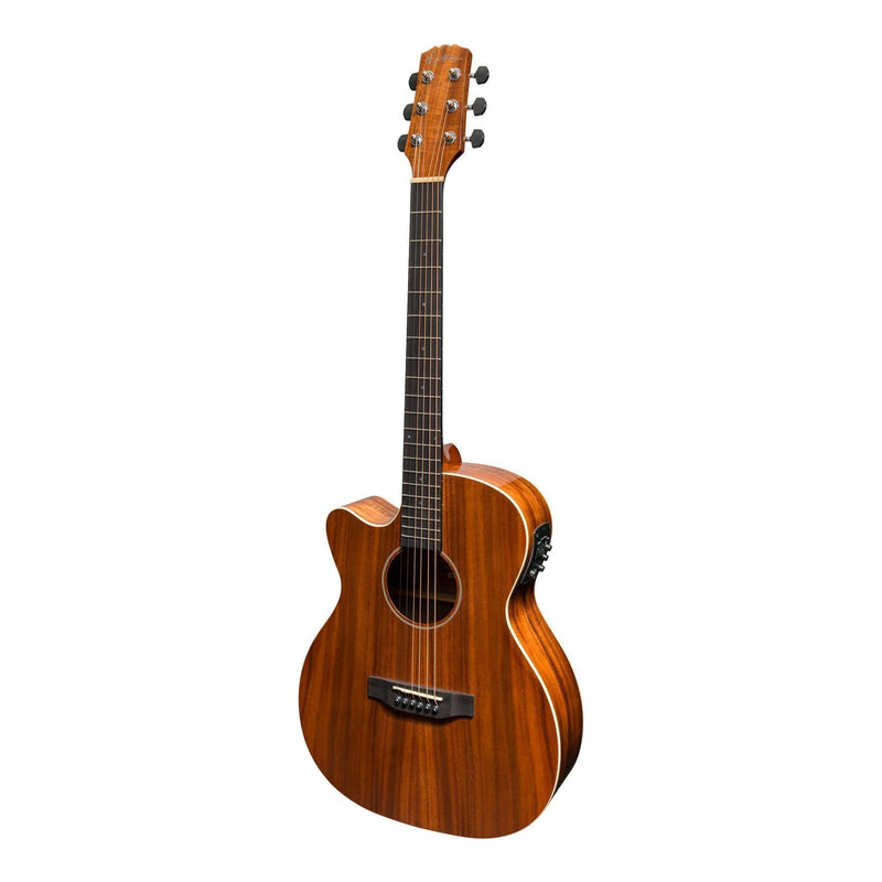 Martinez 'Southern Star Series' Left Handed Koa Solid Top Acoustic-Electric Small Body Cutaway Guitar (Natural Gloss)