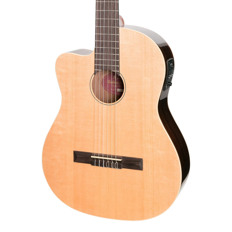 Martinez 'Southern Star Series' Left Handed Spruce Solid Top Acoustic-Electric Classical Cutaway Guitar (Natural Gloss)