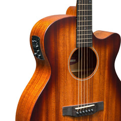 Martinez 'Southern Star Series' Mahogany Solid Top Acoustic-Electric Small Body Cutaway Guitar (Satin Sunburst)