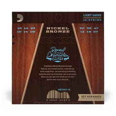 D'Addario NB1047-12 Nickel Bronze Acoustic Guitar Strings, 12-String, Light 10-47