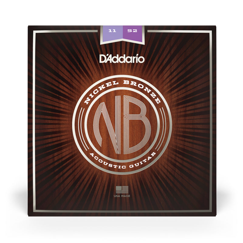 D'Addario NB1152 Nickel Bronze Acoustic Guitar Strings, Custom Light, 11-52