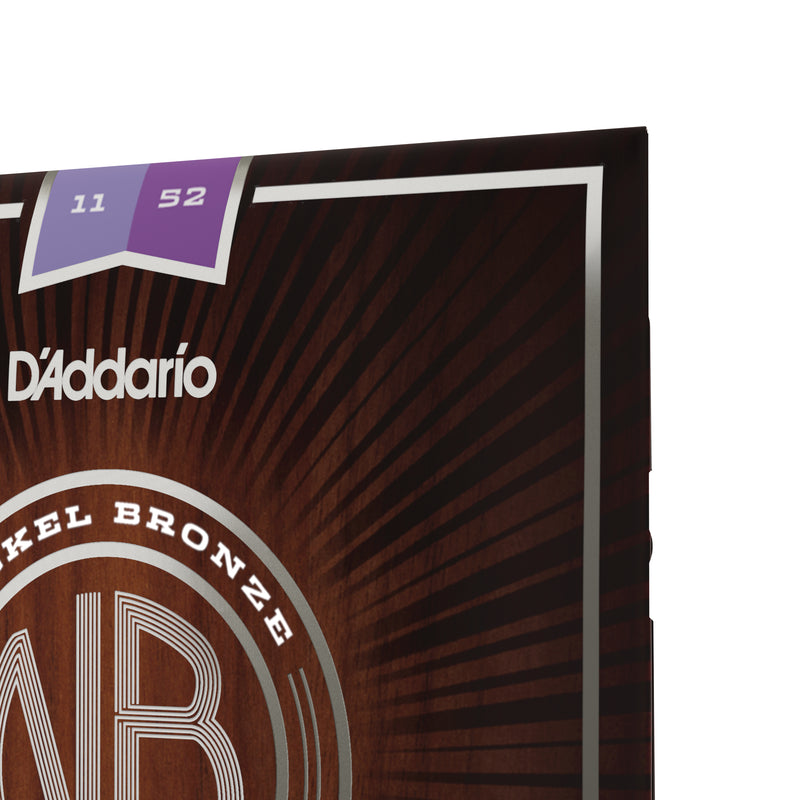 D'Addario NB1152 Nickel Bronze Acoustic Guitar Strings, Custom Light, 11-52