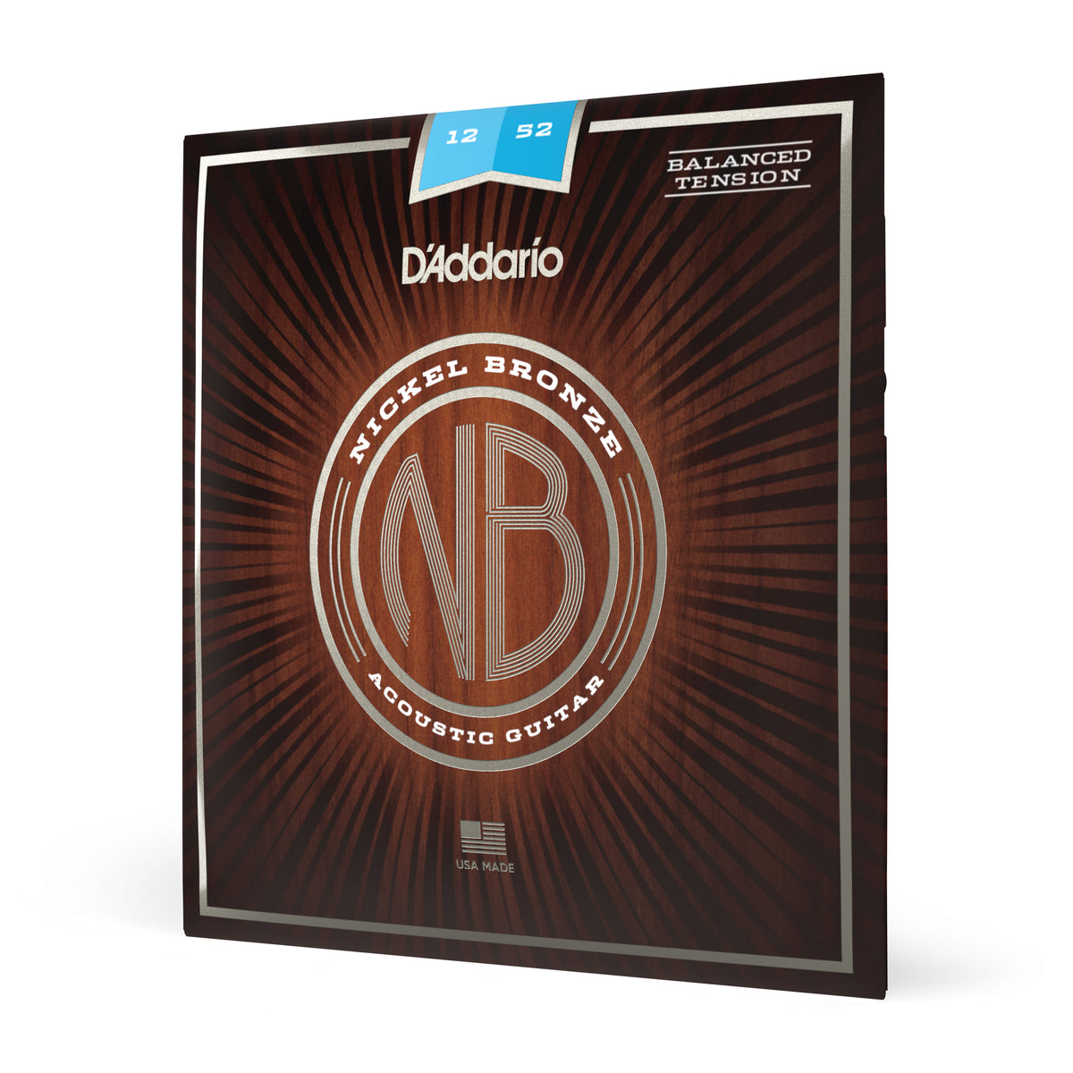 D'Addario NB1252BT Nickel Bronze Acoustic Guitar Strings, Balanced Tension Light, 12-52