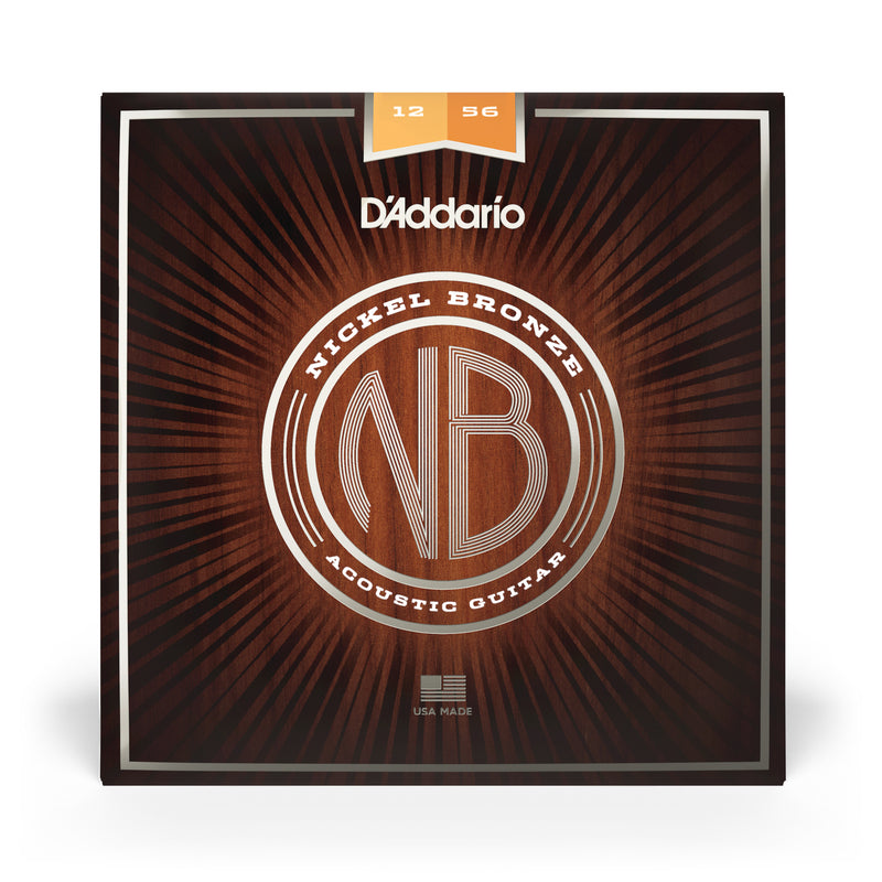 D'Addario NB1256 Nickel Bronze Acoustic Guitar Strings, Light Top / Med Bottom, 12-56