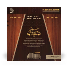 D'Addario NB1256 Nickel Bronze Acoustic Guitar Strings, Light Top / Med Bottom, 12-56