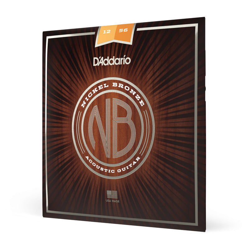 D'Addario NB1256 Nickel Bronze Acoustic Guitar Strings, Light Top / Med Bottom, 12-56