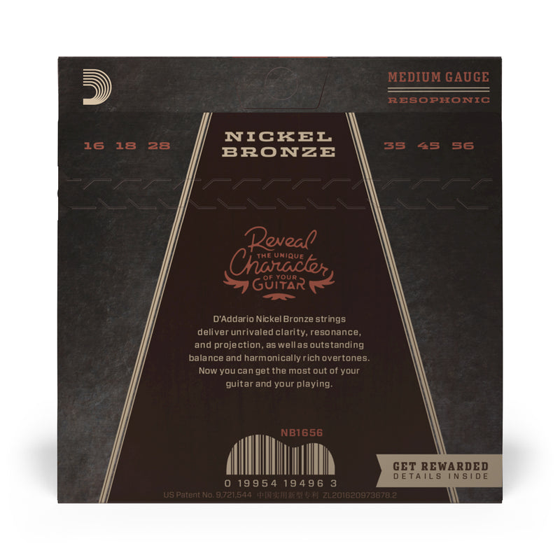 D'Addario NB1656 Nickel Bronze Acoustic Guitar Strings, Resophonic, 16-56