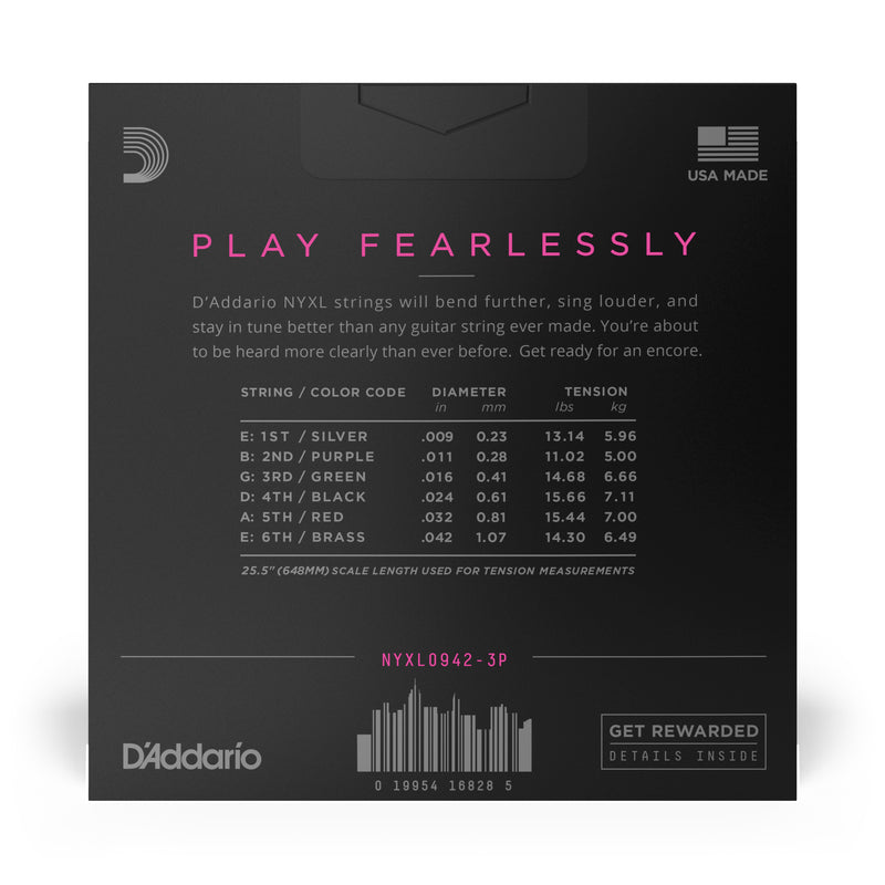 D'Addario NYXL0942-3P Nickel Wound Electric Guitar Strings, Super Light, 9-42, 3 Sets