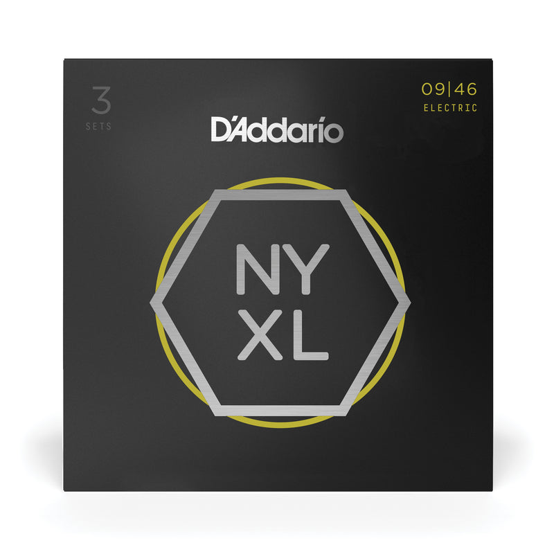 D'Addario NYXL0946-P Nickel Wound Electric Guitar Strings, Super Light Top / Regular Bottom, 9-46, 3 Sets