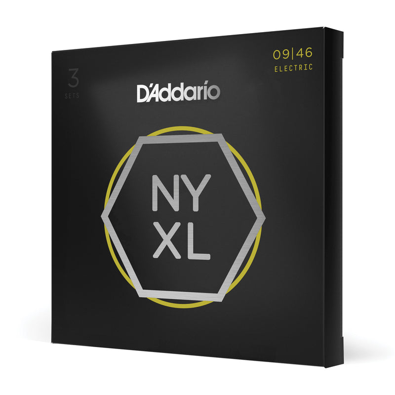 D'Addario NYXL0946-P Nickel Wound Electric Guitar Strings, Super Light Top / Regular Bottom, 9-46, 3 Sets