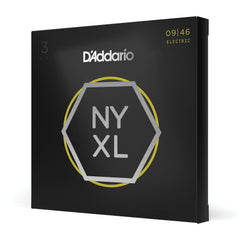 D'Addario NYXL0946-P Nickel Wound Electric Guitar Strings, Super Light Top / Regular Bottom, 9-46, 3 Sets