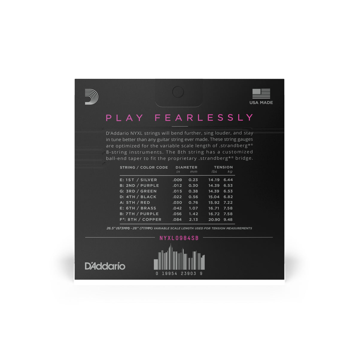 D'Addario NYXL0984SB Nickel Wound Strandberg 8-String Electric Guitar Strings, Super Light, 09-84