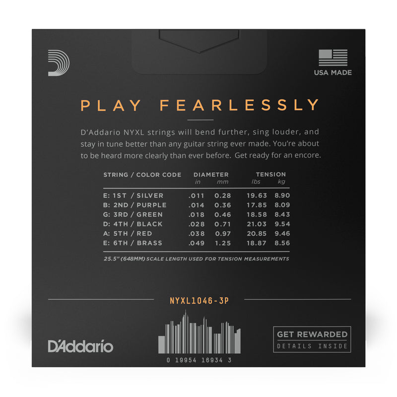 D'Addario NYXL1046-3P Nickel Wound Electric Guitar Strings, Regular Light, 10-46, 3 Sets