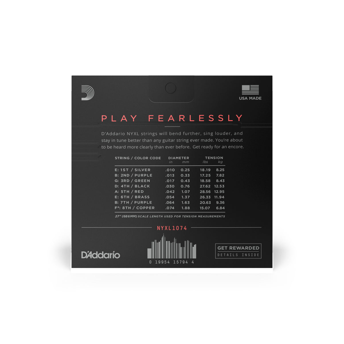 D'Addario NYXL1074 Nickel Wound 8-String Electric Guitar Strings, Light Top / Heavy Bottom, 10-74