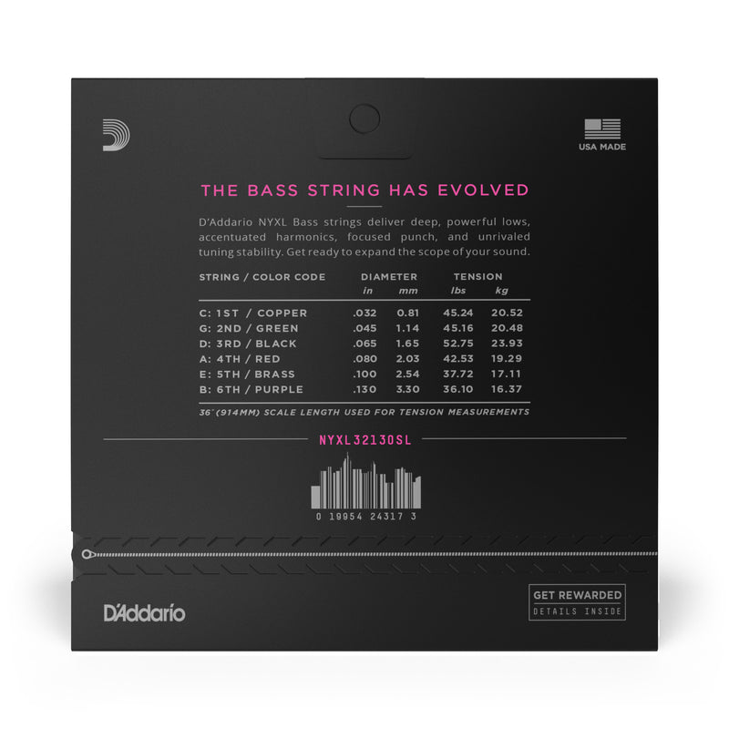 D'Addario NYXL32130SL Nickel Wound Bass Guitar Strings, Regular Light 6-String, 32-130, Super Long Scale
