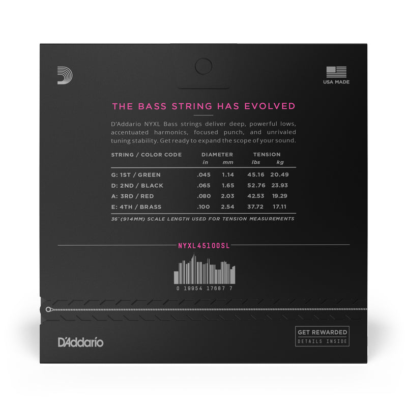 D'Addario NYXL45100SL Nickel Wound Bass Guitar Strings, Regular Light, 45-100, Super Long Scale