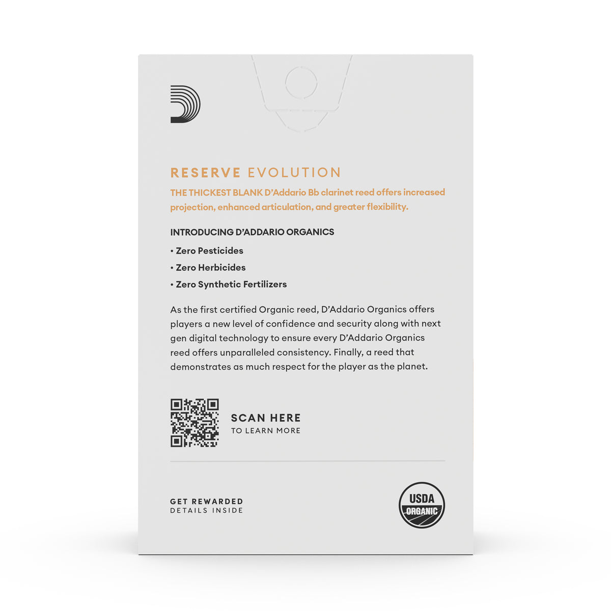 D'Addario Organic Reserve Evolution Bb Clarinet Reeds, Strength 3.5+, 10-pack
