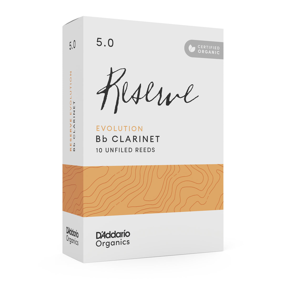 D'Addario Organic Reserve Evolution Bb Clarinet Reeds, Strength 5.0, 10-pack