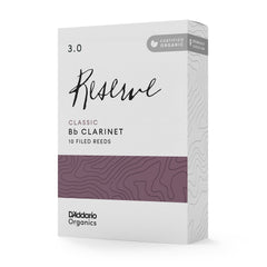 D'Addario Organic Reserve Classic Bb Clarinet Reeds, Strength 3.0, 10-pack