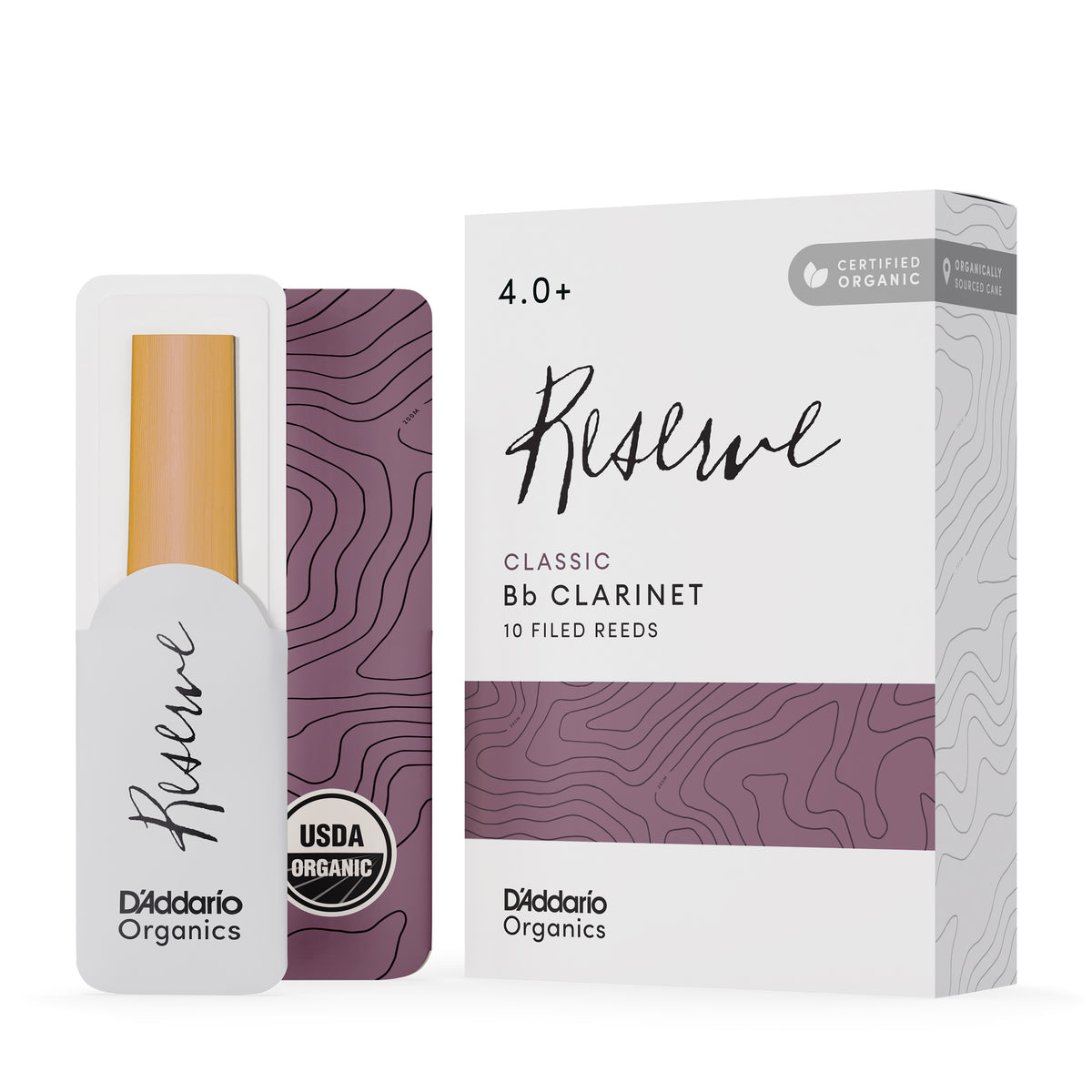 D'Addario Organic Reserve Classic Bb Clarinet Reeds, Strength 4.0+, 10-pack