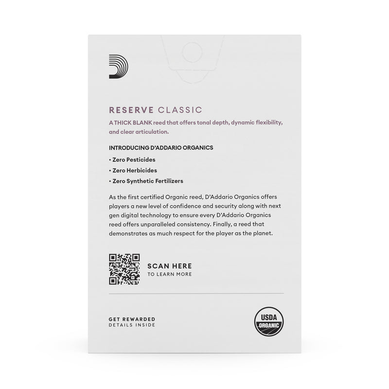 D'Addario Organic Reserve Classic Bb Clarinet Reeds, Strength 4.0, 10-pack